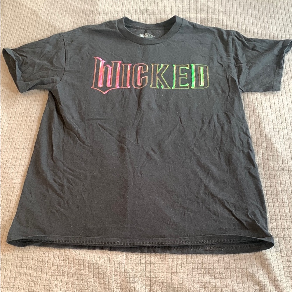 Wicked Black T-Shirt with Colorful Pink Green Logo Size M